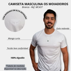 Camiseta Masculina Os Moiadeiros Branca Manga Curta Com Logo Bordada em Branco Ref.MC437