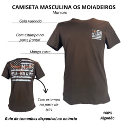 Camiseta Masculina Os Moiadeiros Manga Curta Marrom Estampado USA Brand Ref:MC793
