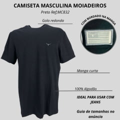 Camiseta Masculina Os Moiadeiros Manga Curta Preto Barcelona Com Logo Cinza Ref:MC832