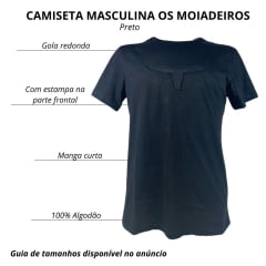 Camiseta Masculina Os Moiadeiros Manga Curta Preto Emboss Com Aplicação Longhorn Ref:MC794
