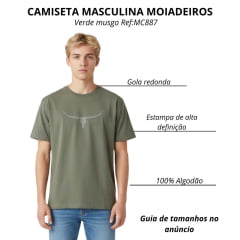 Camiseta Masculina Os Moiadeiros Verde Musgo Com Logo Longhorn Cinza Ref:MC887