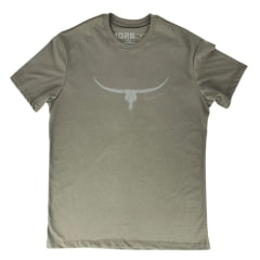Camiseta Masculina Os Moiadeiros Verde Musgo Com Logo Longhorn Cinza Ref:MC887