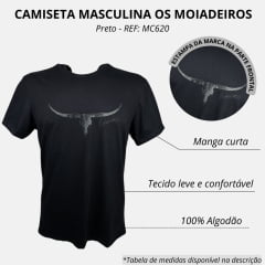 Camiseta Masculina Os Moiadeiros Preta M. Curta Com Logo Preto Brilhante REF: MC620