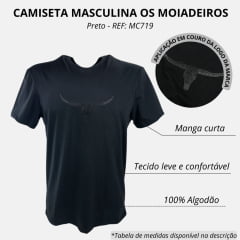 Camiseta Masculina Os Moiadeiros Preta Manga Curta Com Logo Aplicado Em Couro REF: MC719