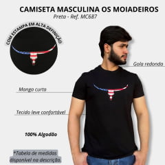 Camiseta Masculina Os Moiadeiros Preta Manga Curta Com Logo Longhorn  EUA Ref.MC687