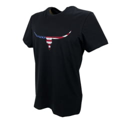 Camiseta Masculina Os Moiadeiros Preta Manga Curta Com Logo Longhorn  EUA Ref.MC687