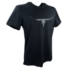 Camiseta Masculina Os Moiadeiros Preta Manga Curta Com Logo Longhorn Preto De Bandeira EUA Ref.MC708