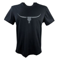 Camiseta Masculina Os Moiadeiros Preta Manga Curta Com Logo Longhorn Preto De Bandeira EUA Ref.MC708