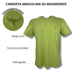 Camiseta Masculina Os Moiadeiros Verde Abacate Manga Curta Com Logo Bordada Ref.MC597