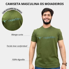 Camiseta Masculina Os Moiadeiros Verde Escuro Manga Curta Com Letreiro e Longhorn Verde Ref.MC668