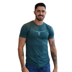 Camiseta Masculina Os Moiadeiros Verde Escuro Manga Curta Com Proteção UV E Logo Verde Ref:UVMC05