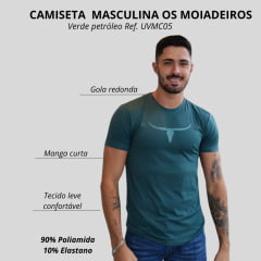 Camiseta Masculina Os Moiadeiros Verde Escuro Manga Curta Com Proteção UV E Logo Verde Ref:UVMC05