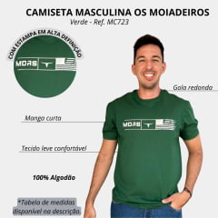 Camiseta Masculina Os Moiadeiros Verde Manga Curta Com Logo e Bandeira Branca Ref.MC723