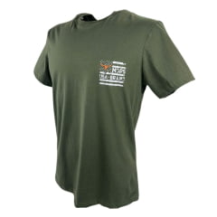 Camiseta Masculina Os Moiadeiros Verde Militar Manga Curta Com Logo EUA Branco REF: MC724