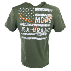 Camiseta Masculina Os Moiadeiros Verde Militar Manga Curta Com Logo EUA Branco REF: MC724