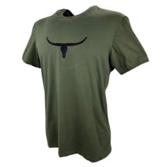 Camiseta Masculina Os Moiadeiros Verde Musgo Manga Curta Com Logo Aplicada em Preto Ref.MC718