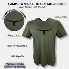 Camiseta Masculina Os Moiadeiros Verde Musgo Manga Curta Com Logo Aplicada em Preto Ref.MC718