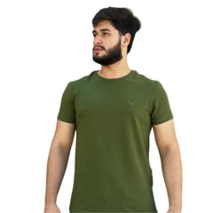 Camiseta Masculina Os Moiadeiros Verde Musgo Manga Curta Com Logo Bordada Ref.MC636