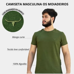 Camiseta Masculina Os Moiadeiros Verde Musgo Manga Curta Com Logo Bordada Ref.MC636