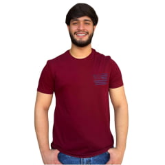 Camiseta Masculina Os Moiadeiros Vinho Manga Curta Com Logo EUA Azul Ref.MC692