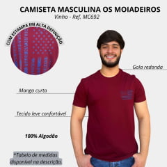 Camiseta Masculina Os Moiadeiros Vinho Manga Curta Com Logo EUA Azul Ref.MC692