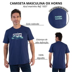 Camiseta Masculina Ox Horns Azul Marinho Estampada Ref:1387