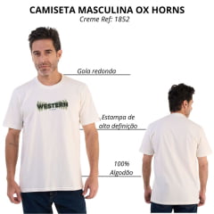 Camiseta Masculina Ox Horns Creme Com Logo Verde Ref:1852