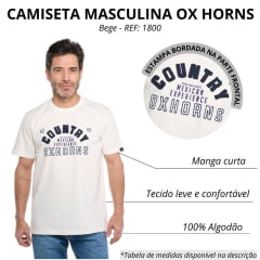 Camiseta Masculina Ox Horns Creme Manga Curta Com Logo Bordada Em Preto REF: 1800