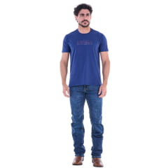 Camiseta Masculina Ox Horns Manga Curta Azul Marinho Logo Azul E Vermelho Ref:1876