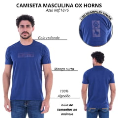Camiseta Masculina Ox Horns Manga Curta Azul Marinho Logo Azul E Vermelho Ref:1876