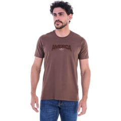 Camiseta Masculina Ox Horns Manga Curta Marrom Com Aplicação Ampérica em Marrom Ref: 1871