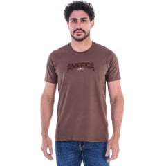 Camiseta Masculina Ox Horns Manga Curta Marrom Com Aplicação Ampérica em Marrom Ref: 1871