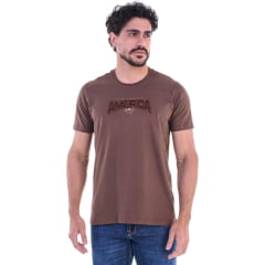 Camiseta Masculina Ox Horns Manga Curta Marrom Com Aplicação Ampérica em Marrom Ref: 1871
