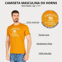 Camiseta Masculina Ox Horns Manga Curta Mostarda Ref. 1771