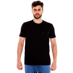 Camiseta Masculina Ox Horns Manga Curta Preta Básica Com Logo Bordado Preto Ref 8001