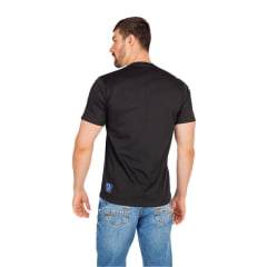 Camiseta Masculina Ox Horns Manga Curta Preta Com Logo Aplicada Em Azul Royal Ref:1754