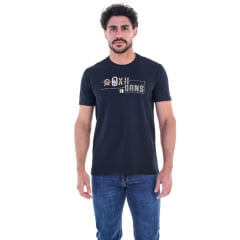 Camiseta Masculina Ox Horns Manga Curta Preto Estampada Logo Bege Ref:1860