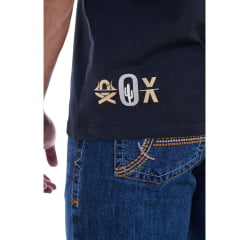 Camiseta Masculina Ox Horns Manga Curta Preto Estampada Logo Bege Ref:1860