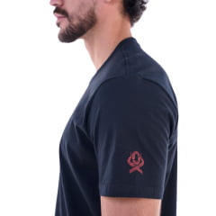 Camiseta Masculina Ox Horns Manga Curta Preto Estampada Logo Preto E Laranja Ref:1858