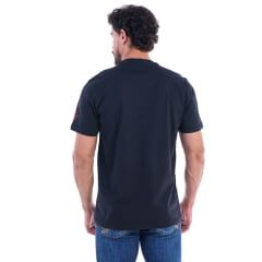 Camiseta Masculina Ox Horns Manga Curta Preto Estampada Logo Preto E Laranja Ref:1858