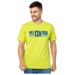 Camiseta Masculina Ox Horns Manga Curta Verde Limão Estampada Ref. 1741