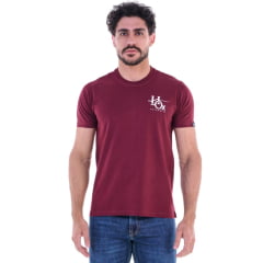 Camiseta Masculina Ox Horns Manga Curta Vinho Estampada Logo Branco Ref 1873