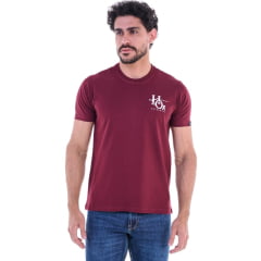 Camiseta Masculina Ox Horns Manga Curta Vinho Estampada Logo Branco Ref 1873