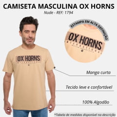 Camiseta Masculina Ox Horns Nude Manga Curta Com Logo Em Preto  REF: 1794