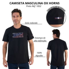 Camiseta Masculina Ox Horns Preta American Sacred Heart Ref:1832