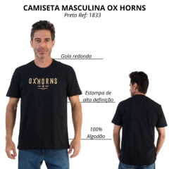Camiseta Masculina Ox Horns Preta Com Logo Caramelo Ref:1833