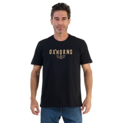 Camiseta Masculina Ox Horns Preta Com Logo Caramelo Ref:1833
