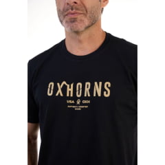 Camiseta Masculina Ox Horns Preta Com Logo Caramelo Ref:1833