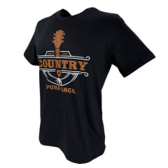 Camiseta Masculina Pura Raça Tema Country Manga Curta Cor: Preto Com Estampa Violão Ref.07.085.0062