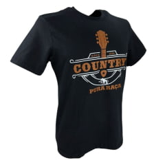 Camiseta Masculina Pura Raça Tema Country Manga Curta Cor: Preto Com Estampa Violão Ref.07.085.0062